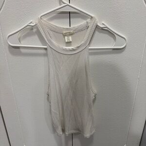 Bozzolo White High Neck Ribbed Cropped Tank Top